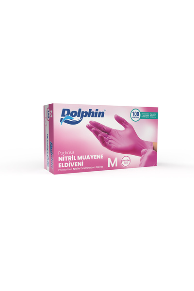 Dolphin Pembe Nitril Muayene Eldiveni M Beden 100 Adet - MDR