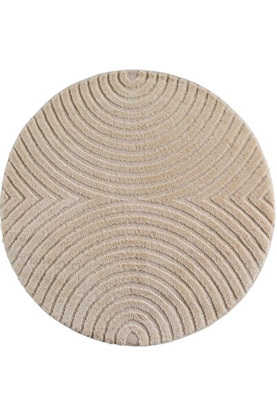 AYYILDIZ Covor modern, rotund, cu design geometric 3D, 80 x 80 cm, Bej, Polip...
