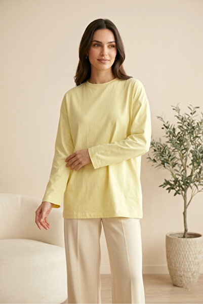 SADEL Oversize Yakası Yuvarlak Tunik - Sarı