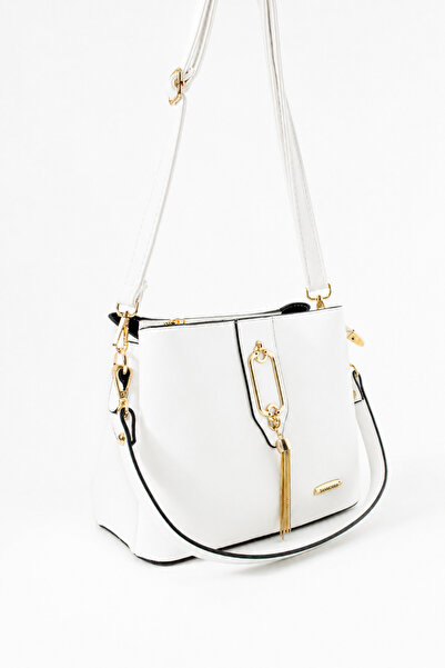 Sanmorris White Gold Detailed 3-Compartment Shoulder and Crossbody Bag
