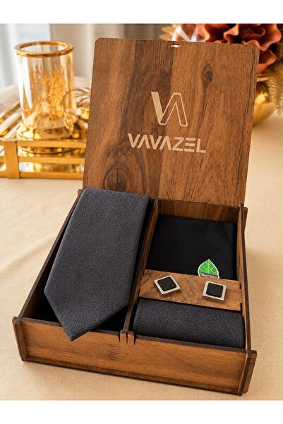 vavazel Premium Ahşap Kutulu Erkek Kravat Seti – 7.5cm Genişlik Kravat, Mendi...