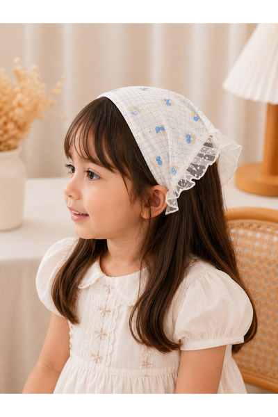 Hasira Kids Dantelli Çocuk Bandana Şapka Fular Saç Bandı Kız Çocuk Yazlık Pam...
