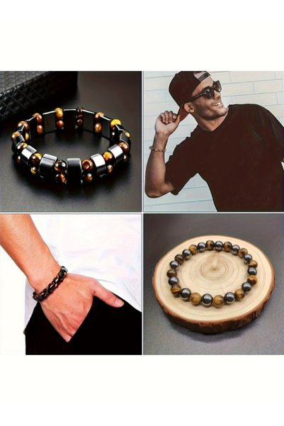 Shehlaa 2Pcs Double Protection Bracelets, Prosperity-Inviting Wealth-Calling - Tiger's Eye Stone and Obsidian Handmade Bracelets, Father's Day Gift, Gift