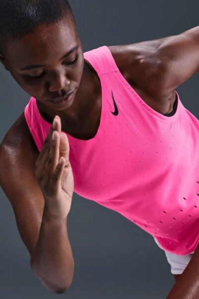 Nike Dri Fit AeroSwift Running ADV Singlet Tank Top Pink Lazer Kesim Koşu Atl...