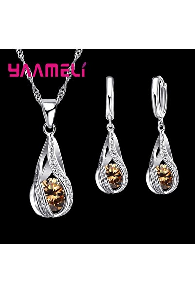 choice2 Champagne Hot Water Drop CZ 925 Sterling Silver Plated Jewelry Set Fo...