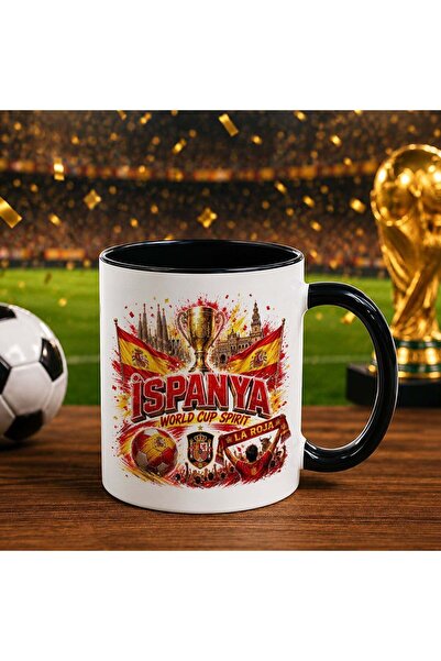 Bk Gift Black Trophy Cup with Spain Fan Theme World Football Cup Design