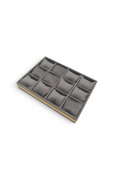 DİJİTAL ÇARŞI MAĞAZACILIK 12-Piece Watch Tray Watch Organizer Gray Gray Padded Gold Patterned