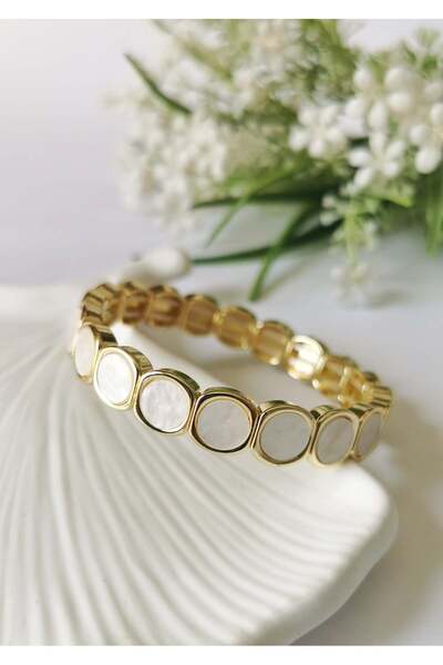 Halley Concept Round Stone Steel Elastic Bracelet – White
