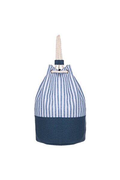 OEM Geantă Sac de Plajă Bleu cu Dungi, Mânere din Sfoară, Capsă și Buzunar In...