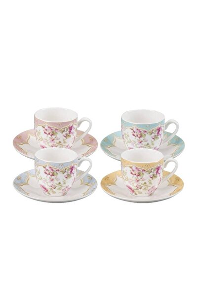 Paşabahçe Floral Patterned Porcelain Turkish Coffee Cup Set for 4 People