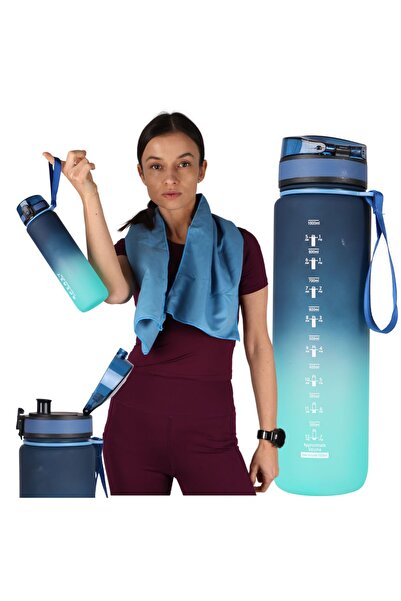 Mardil Bidon sport etanș cu marcaj orar 1L, bleumarin-verdeacvatic, hidratare...