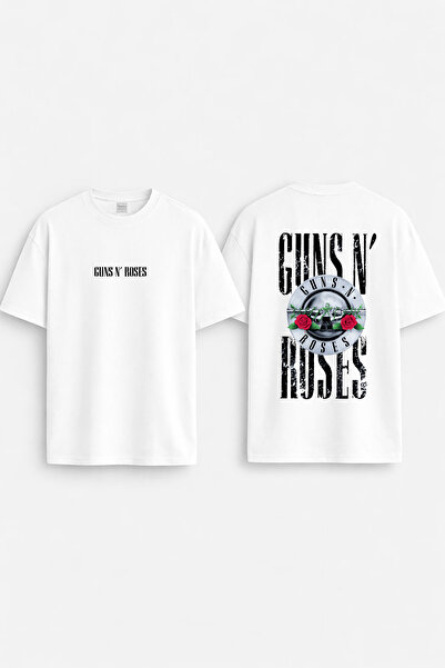 cesita Μπλουζάκι Guns'n Roses με στάμπα, λευκό, με λαιμόκοψη ποδηλάτου και ov...