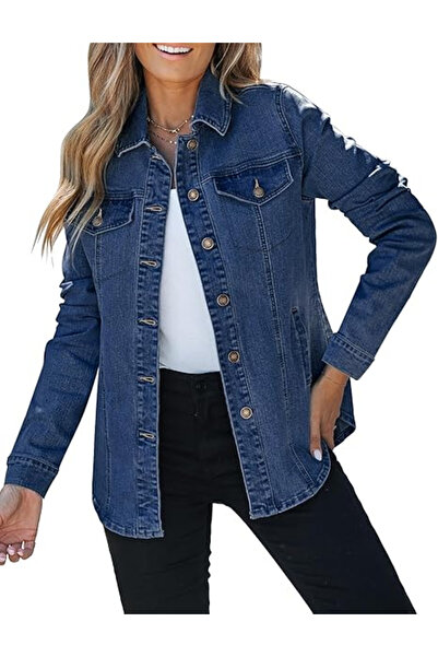 OEM Jachetă ușoară din denim, de primăvară pentru femei, respirabilă, Albastru M