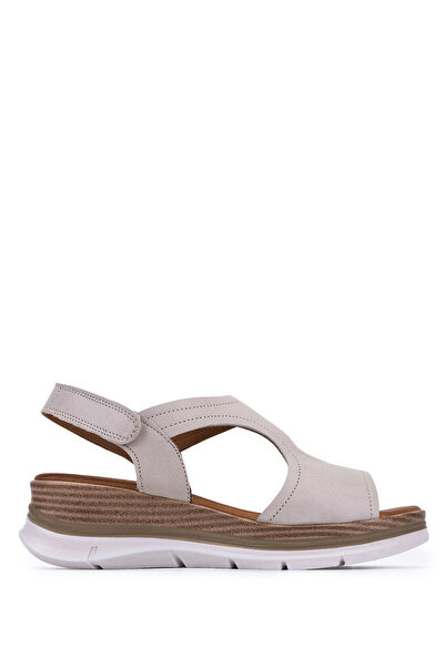 Tamer Tanca Women's Genuine Leather Beige Flat Sandals