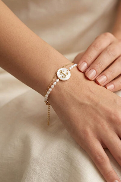 PETEK AKSESUAR 2 Row Natural Stone Pearl Chain Bracelet