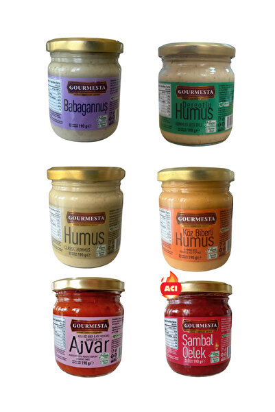 GOURMESTA 6'lı Özel Meze Seti (Babagannuş, Dereotlu-Klasik-Köz Biberli Humus,...