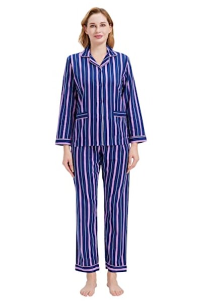 Global Set de pijamale Finet pentru femei, din bumbac, model cu dungi mov, cu...