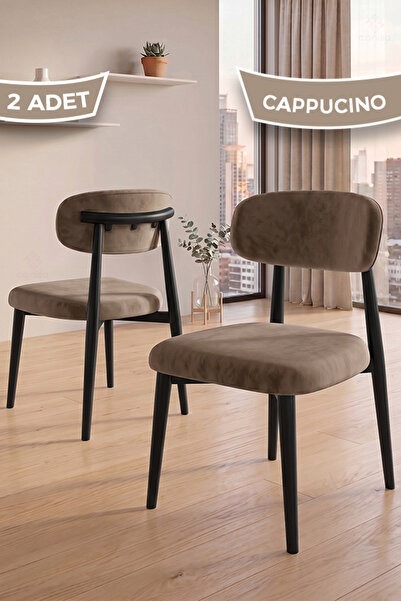 Canisa Nuvo Serisi 2 Adet Cappucino Mutfak Sandalyesi Siyah Metal İskeletli 1...