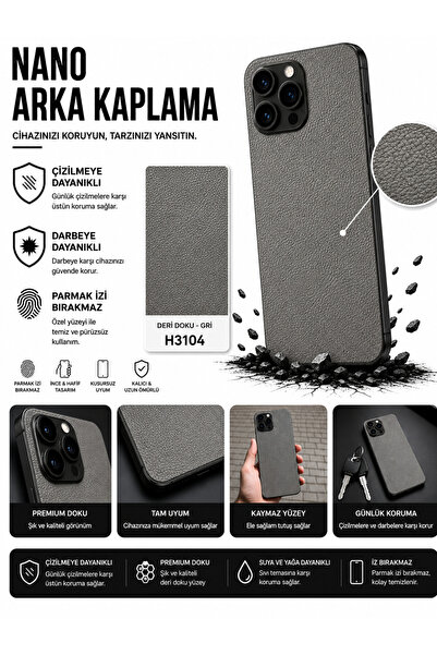 Biemtek 3M Küçük Desen Deri Doku Gri Arka Kaplama iPhone 14 Pro Max