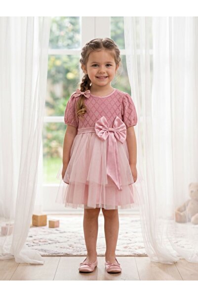 Cherrys Bebek Girls' Evening Dress with Lace and Tulle Ribbon