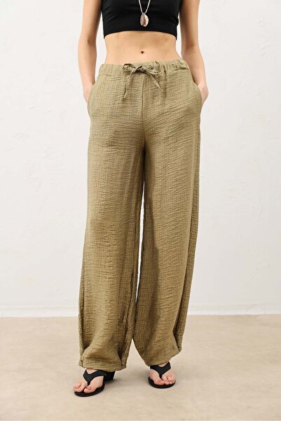 Antioch Khaki Adjustable Leg Draped Women's Trousers