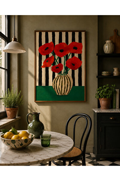 Boho wellness studio Ahşap Çerçeveli Kırmızı Gelincik Çiçek Poster Tablo