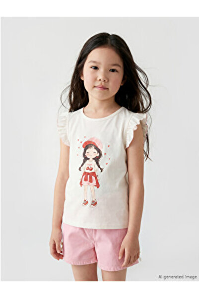 LC Waikiki New Season White Crew Neck Printed Girls' Undershirt 2-Pack
