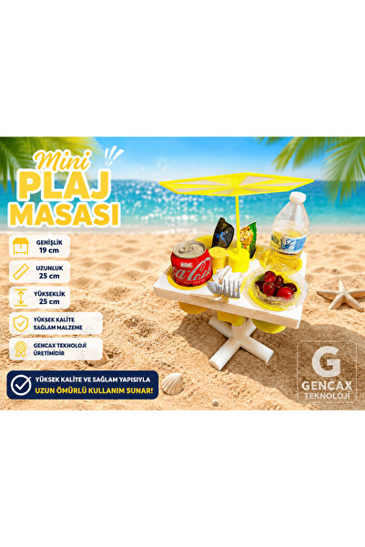 GENCAX Mini Plaj Masası Şemsiyeli Taşınabilir Kamp Piknik Bahçe Masası 25x19x...