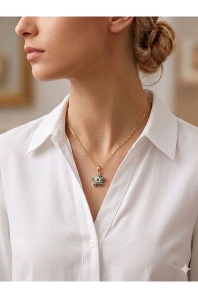 LUXENYA DESİGN Women's Steel Necklace Evil Eye Bead Detailed Full Zircon Ston...