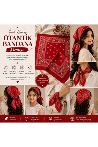 Masalımsı Tasarımlar İpek Otantik Bandana Kırmızı