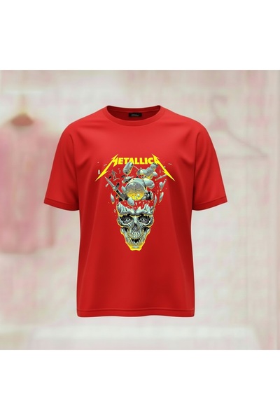 Vordevia Μπλουζάκι Unisex με στάμπα Metallica, φαρδιά γραμμή, με λαιμόκοψη πο...