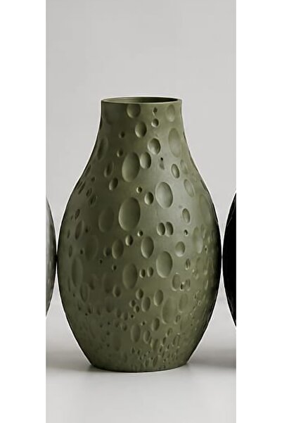 HANART Modern dekoratif şık vazo 20 cm haki yesil