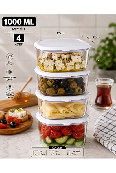 Doğanay Mutfak 4’lü 1000Ml Şeffaf Kristal vakum kapaklı saklama kabı