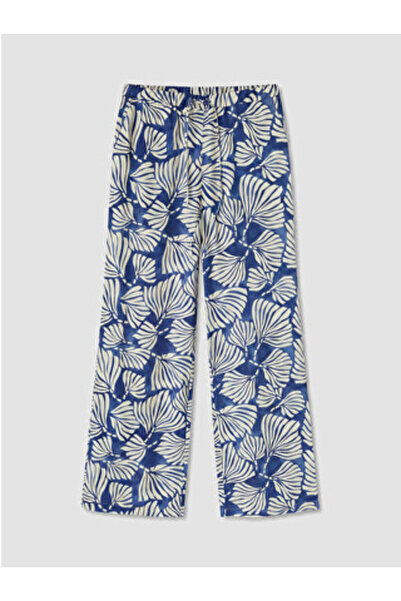 LC Waikiki New Season Blue Patterned Women's Trousers with Elastic Waist