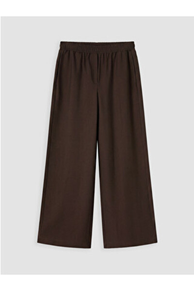LC Waikiki New Season Brown Wide-Leg Women's Trousers with Elastic Waist