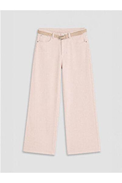 LC Waikiki New Season Pink Wideleg Women's Jean Trousers with Belt