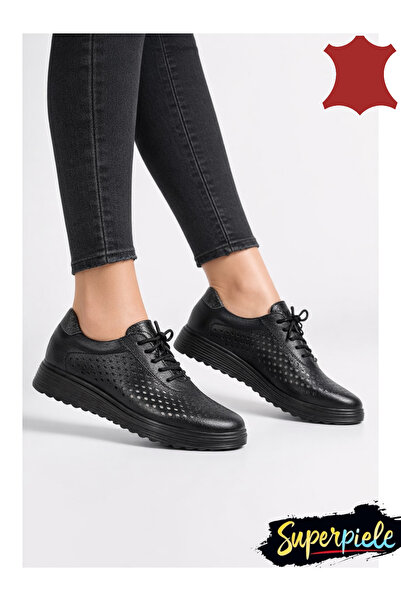 ANGEL BLUE Women's Perforated Casual Shoes Made of Natural Leather with Gold ...