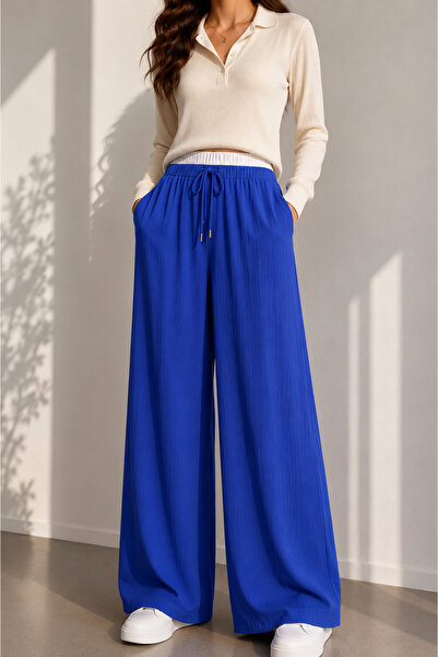 FORMO Women's Summer Crinkle Wide-Leg Loose-Fit Trousers with Pockets