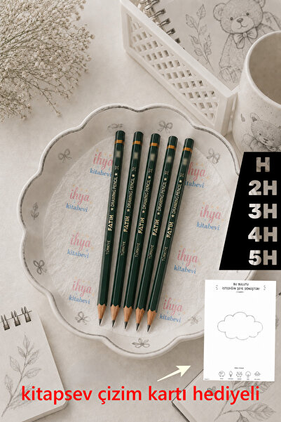 kitapsev 5 Pieces of Drawing Pencils Fatih Graded Pencil with Drawing Card