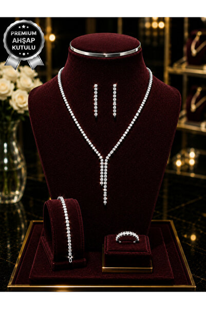HUBANN Waterway Pendant Necklace with Zircon Stones 4-Piece Jewelry Set Neckl...