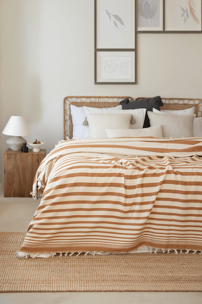 COMO HOME غطاء سرير مخطط 100% قطن 200x240 سم