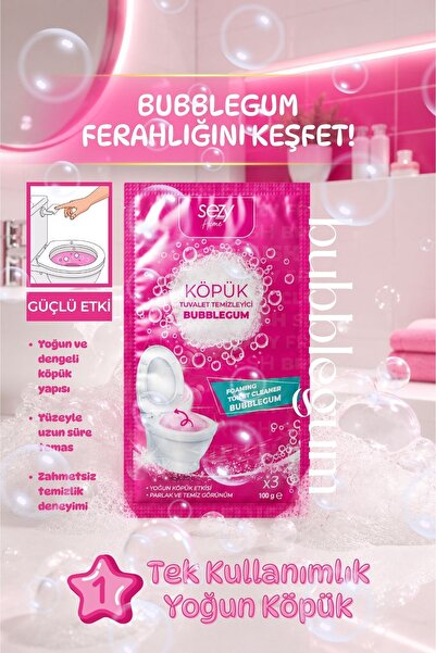 SEZY HOME Tuvalet Temizleme Köpüğü Bubblegum Kokulu - Tek Kullanımlık Yoğun K...