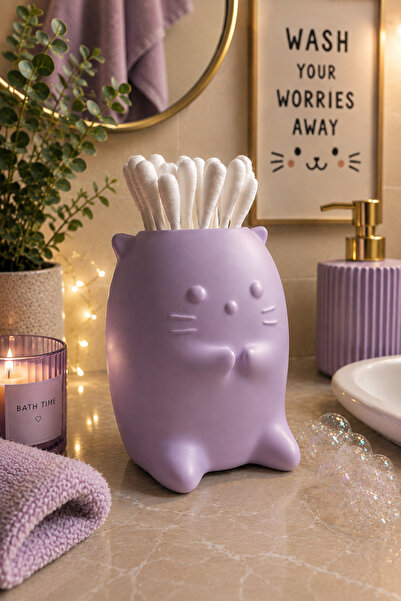 Arvella Studio Kedi Figürlü Kulak Çubuğu Kutusu | Pamukluk Organizer | Banyo ...
