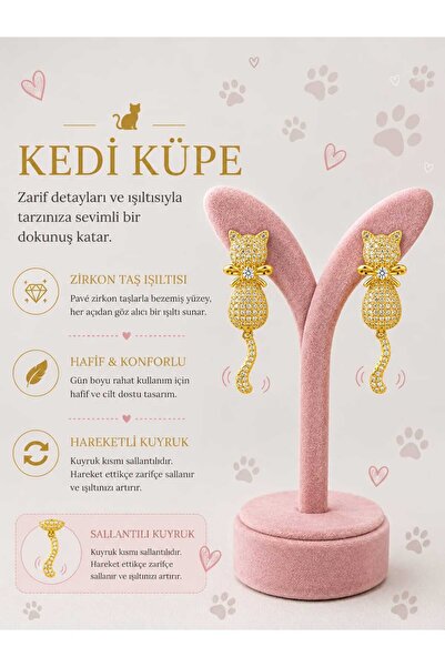 mdm style Zircon Stone Cat Earrings with Dangling Tail Detail