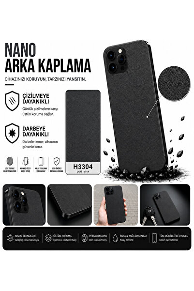 Biemtek iPhone 14 Pro Max Uyumlu H3304 Deri Siyah Serisi 3M Arka Kaplama