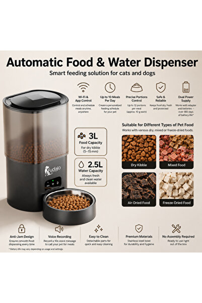 Wiltec Fudajo Automatic Feeder and Waterer for Dogs and Cats, WiFi, App Contr...