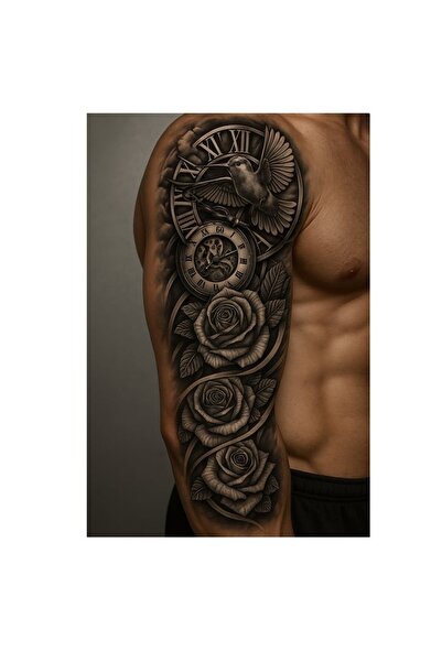 HEDİYEVİM Kuş Ve Gül Figürlü 12 Saat Sonra Kararan Geçici Kol Dövme Tattoo KO...