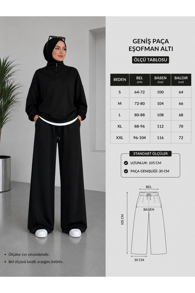 BERYY MODA Double Black and Gray Sweatpants - Wide Leg Comfortable Cut High Waist Model