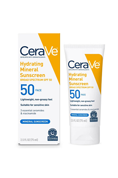 CeraVe Hydrating Mineral Sunscreen SPF50 – Αντηλιακή Κρέμα Προσώπου 100% Mine...