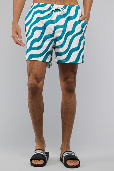 R&B Patterned Swim Shorts with Drawstring Waist